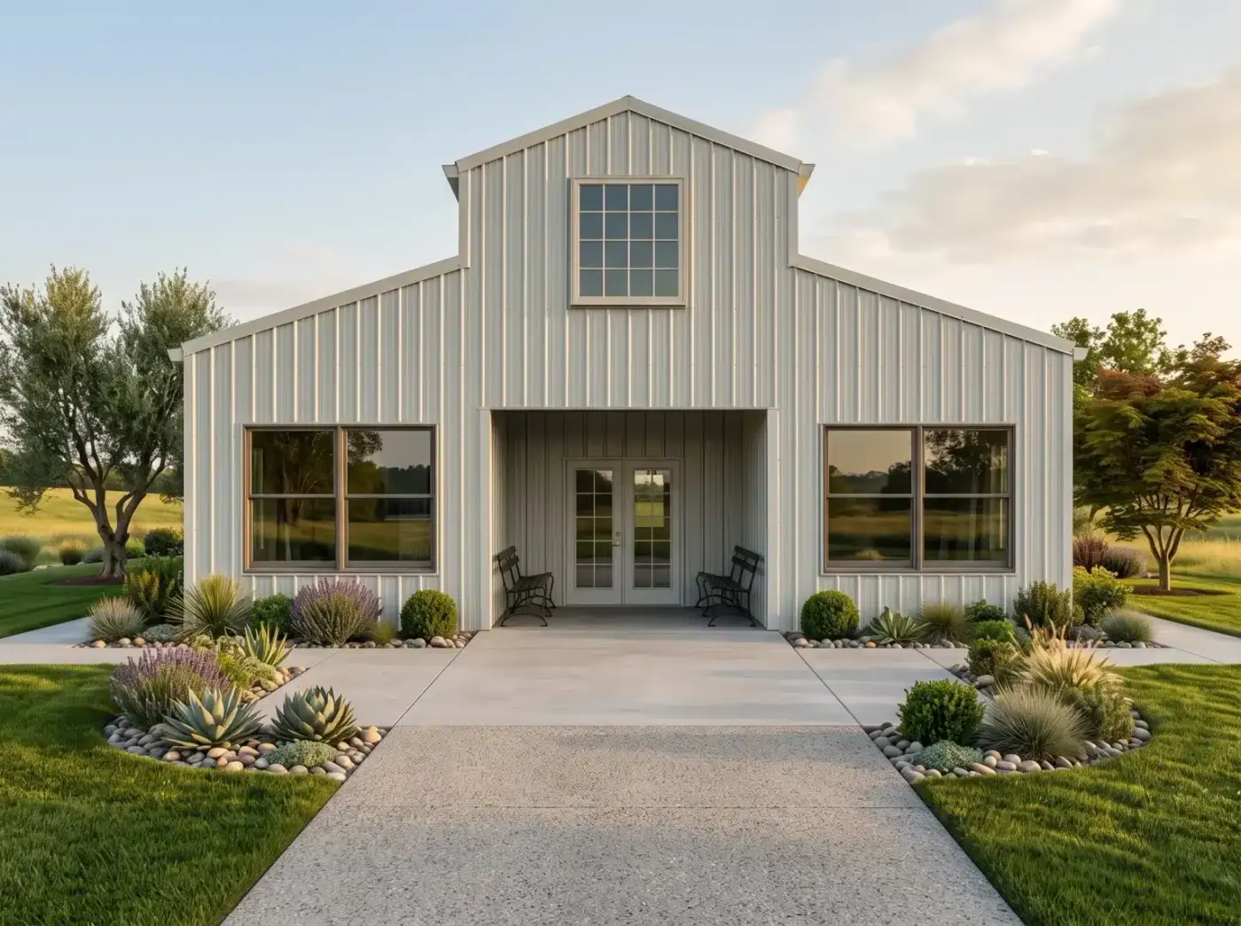 Engineered steel building on a finished site